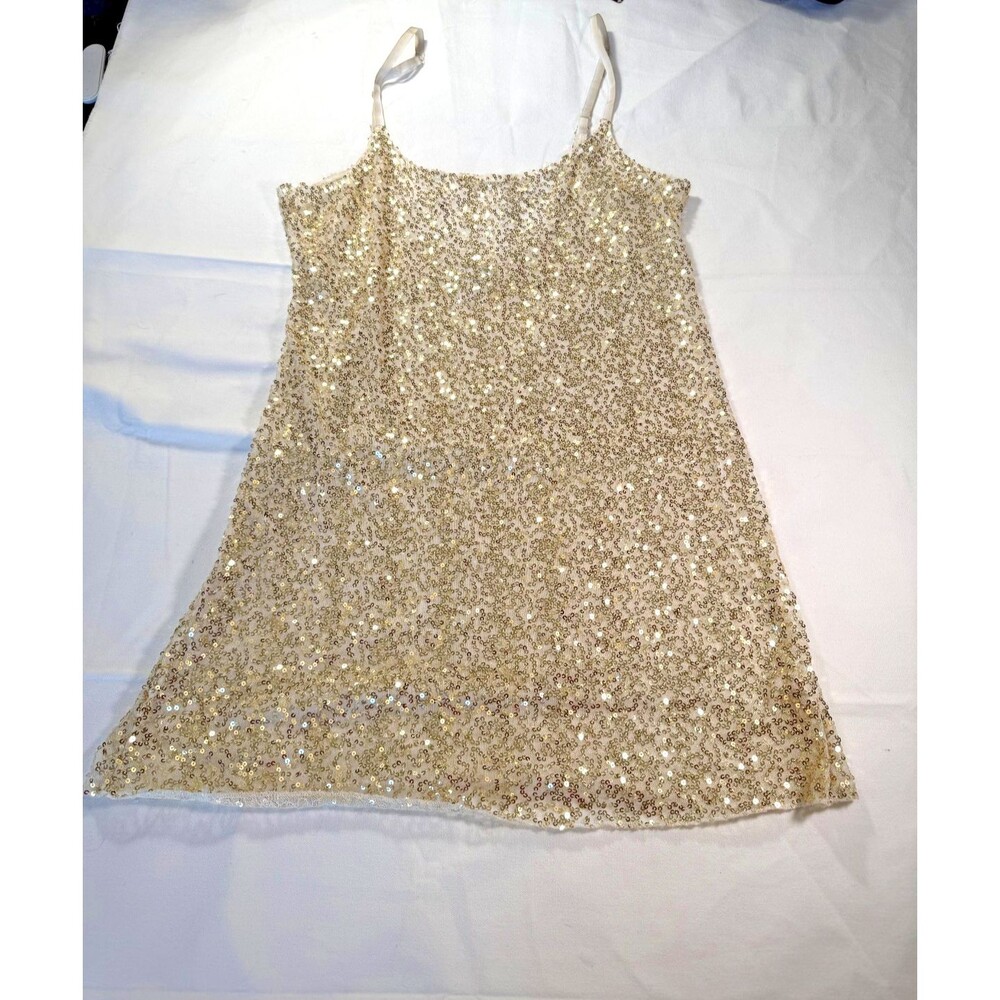 Intimately Free People Gold Sequined Mesh Mini Slip Dress L Large Sheer Layering